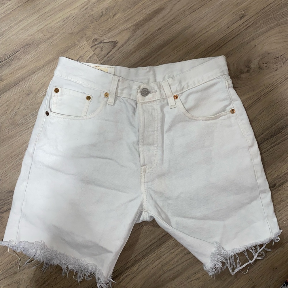 Levi's White High-Waist Denim Shorts